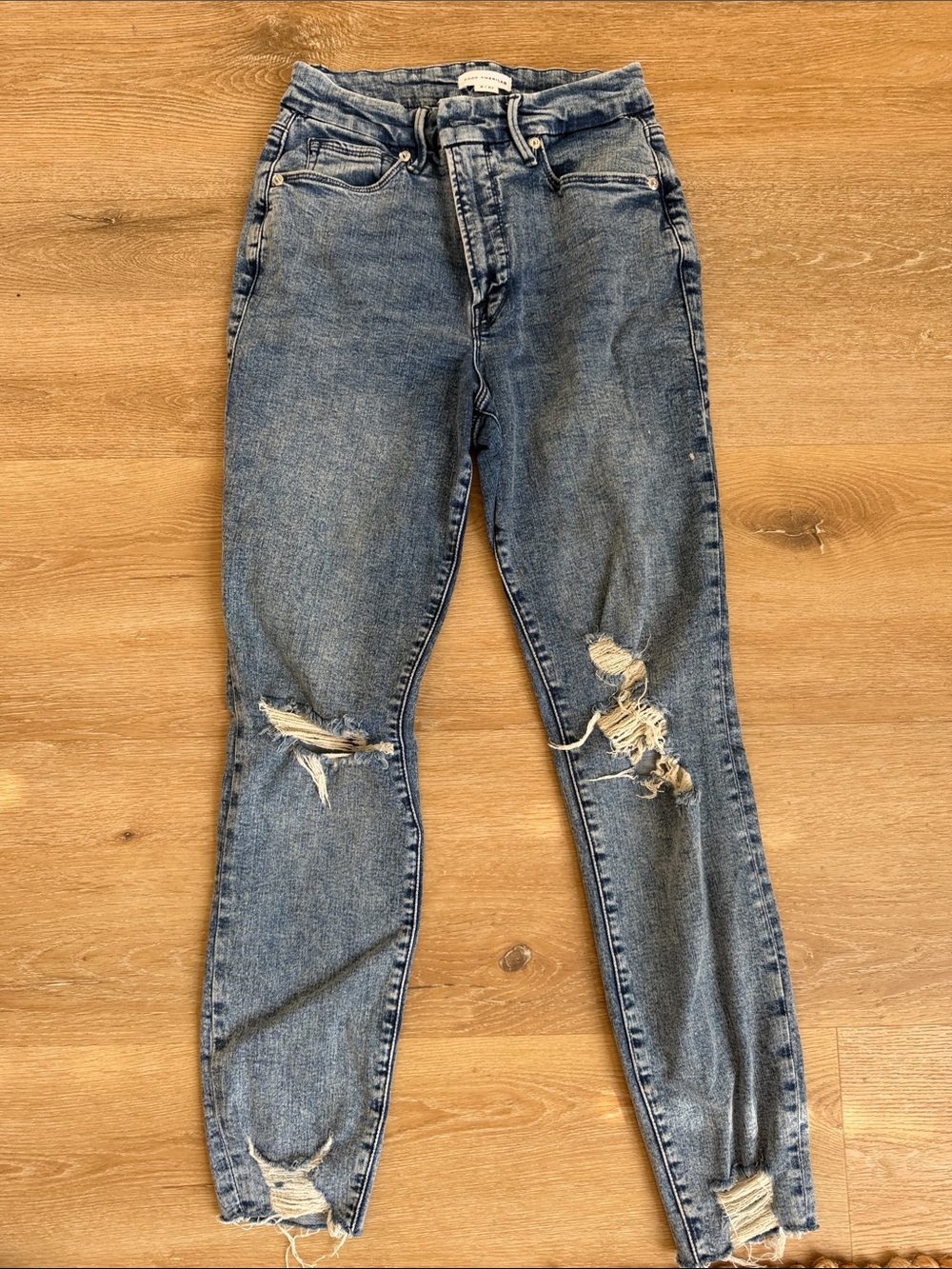 Good American Distressed High-Rise Blue Women’s Jeans